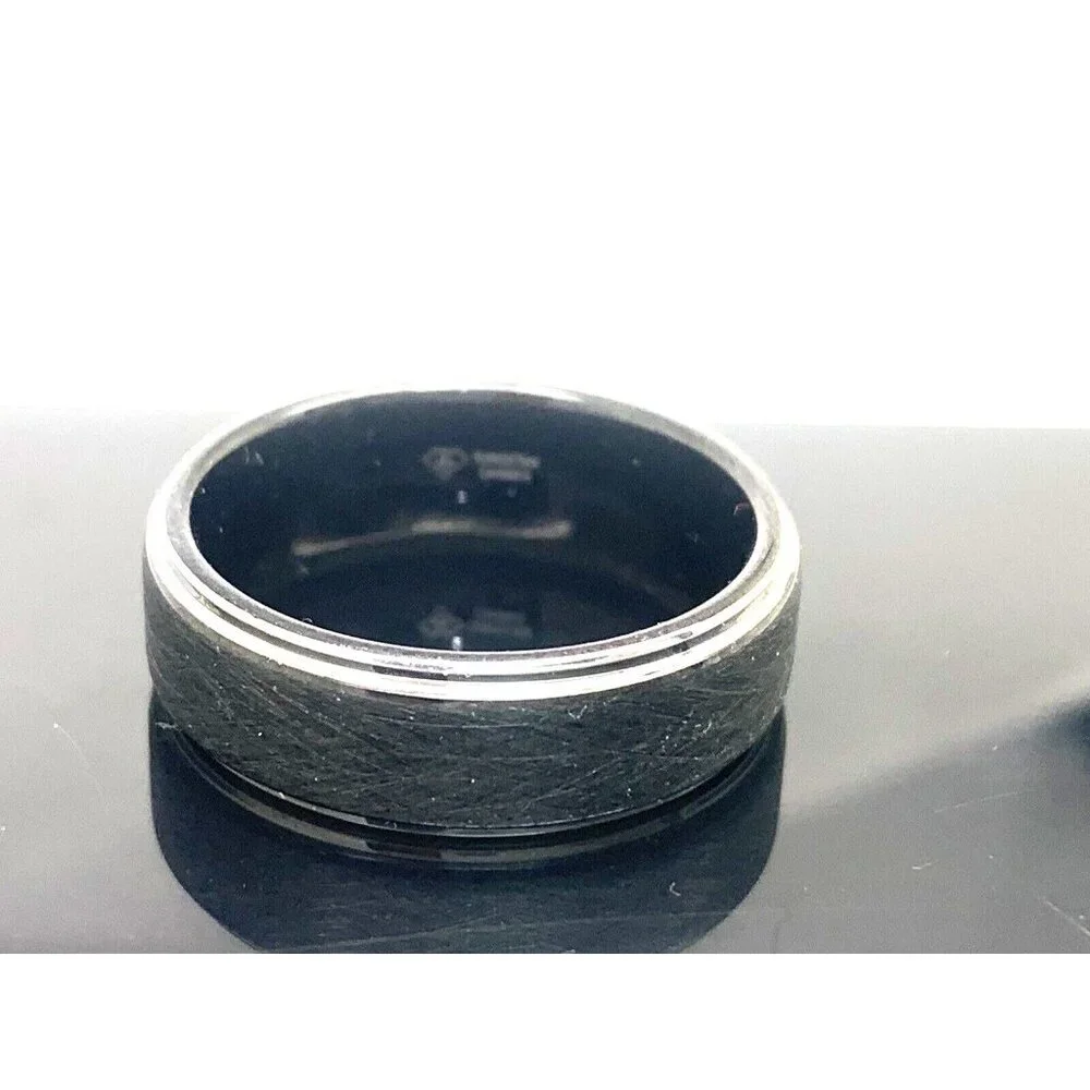 Men's Wedding Band Black Silver Tungsten Carbide 8mm Engagement Ring Size 12.5